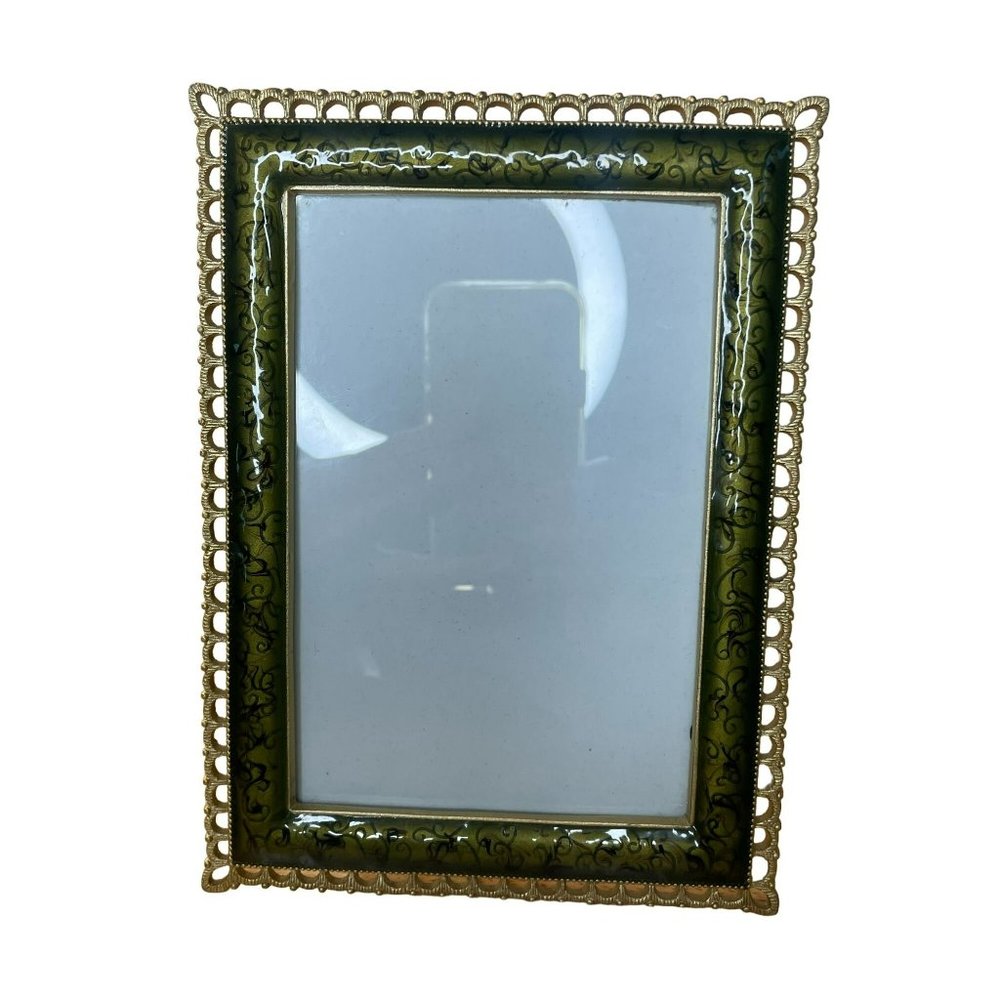 4x6 Gold Filigree Enamel Standing Picture Frame Green Traditional Rectangle
